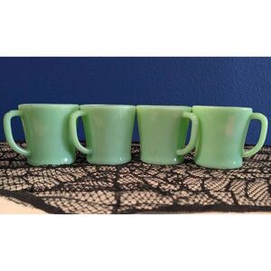 Fire King Jadeite D Handle Diner Mugs Oven Ware USA Set of 4 Vintage MCM 1950s